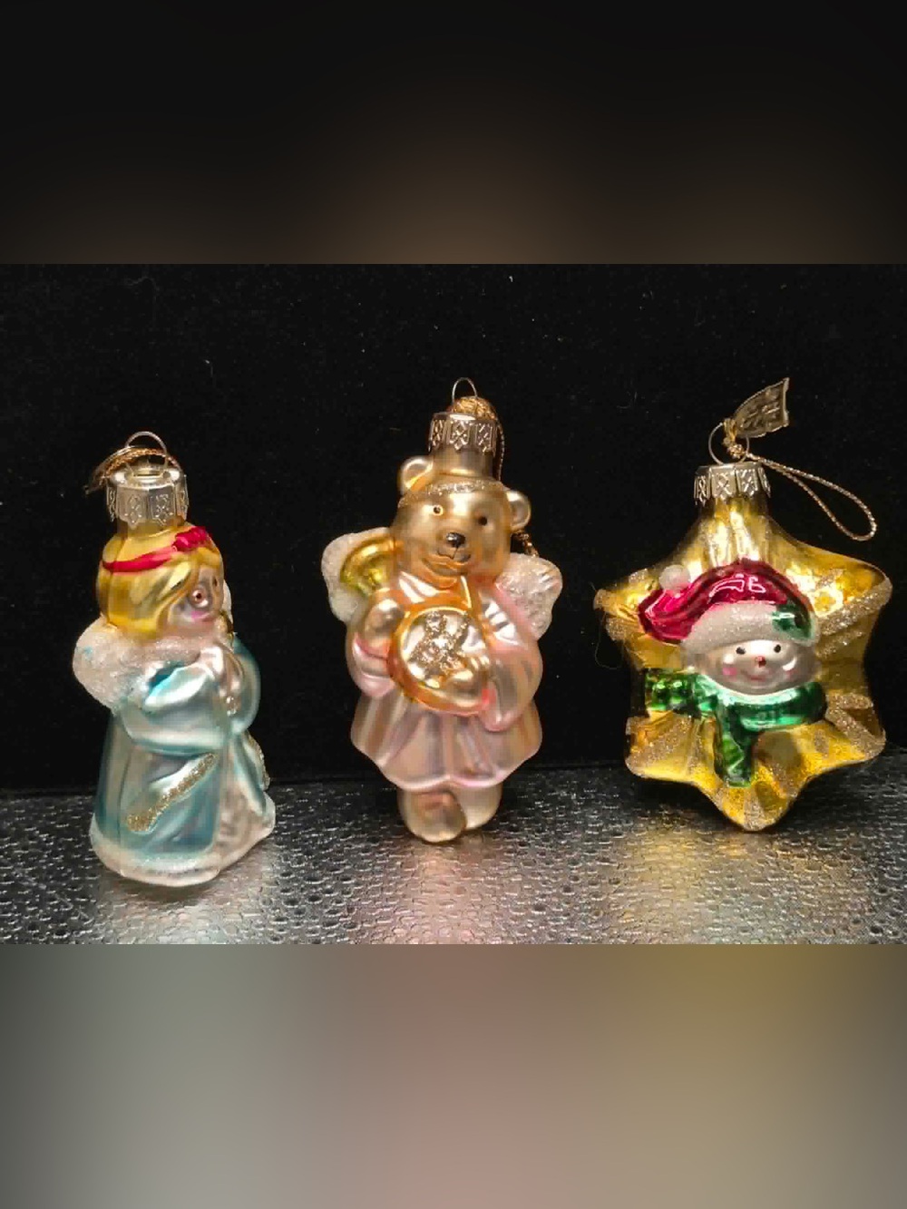 Vintage Hand-blown Glass Christmas Ornaments - Bear, Angel, Snowman Ornament Lot
